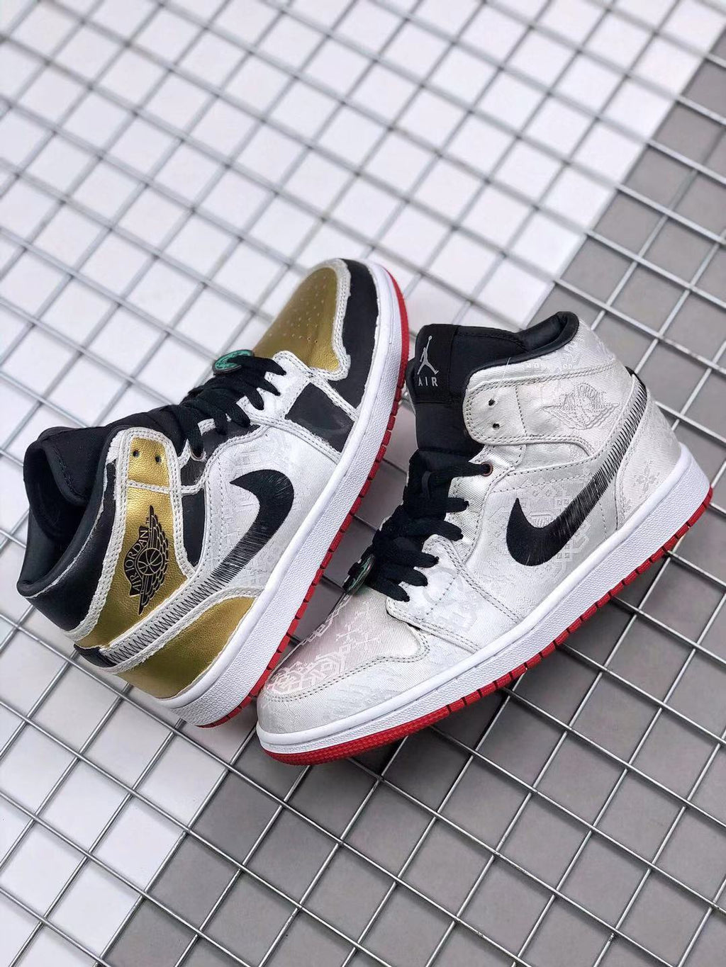 Jordan Air Jordan 1 Mid Edison Chen White Black Gold Sneakers