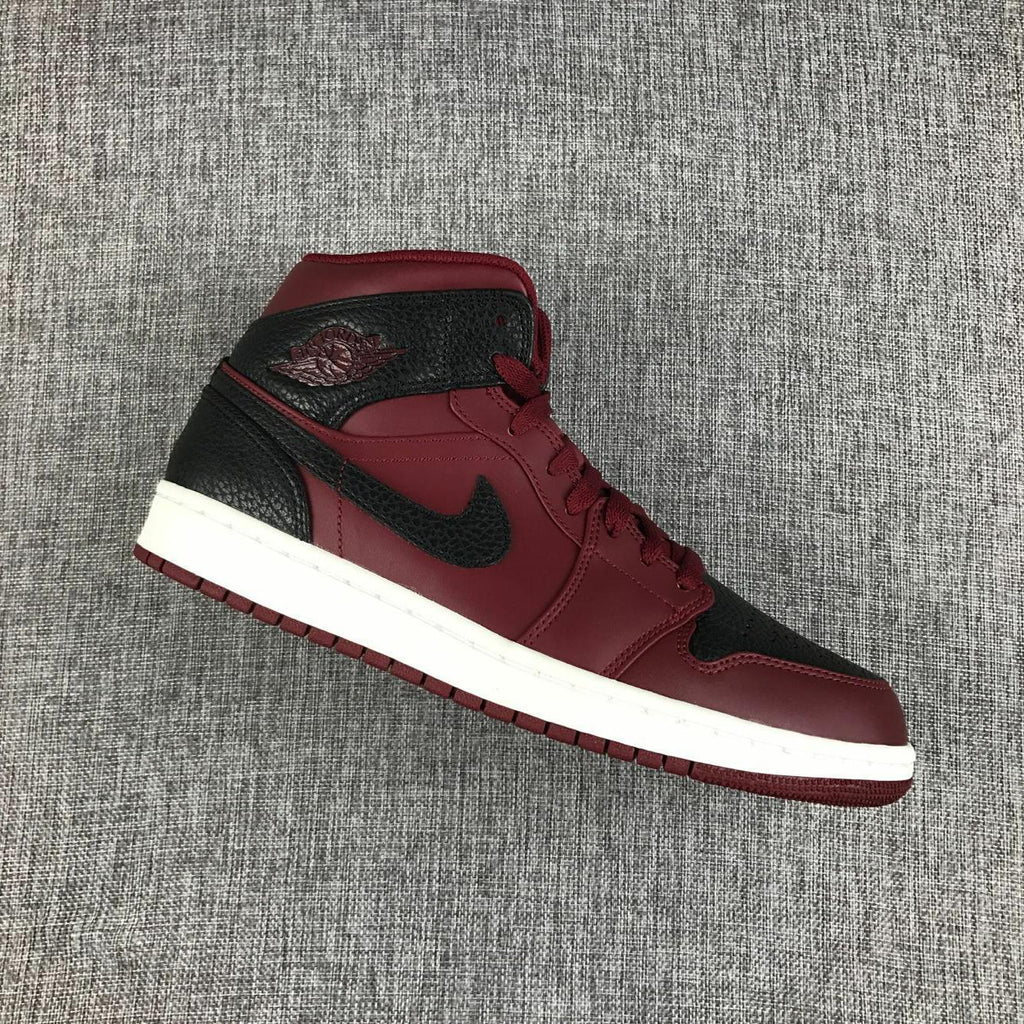 Air Jordan 1 Mid Black and Burgundy Sneakers 554724-601