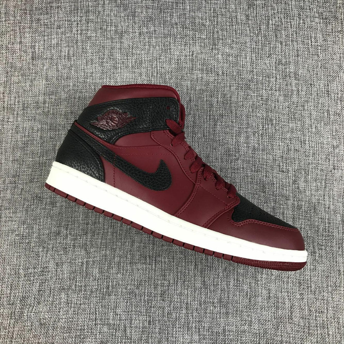 Air Jordan 1 Mid Black and Burgundy Sneakers 554724-601