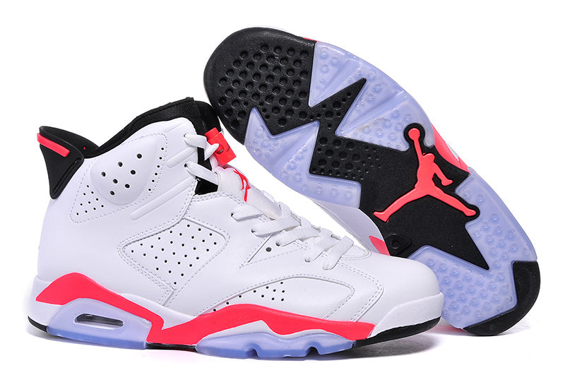 Air Jordan 6 High White and Infrared Basketball Sneakers
