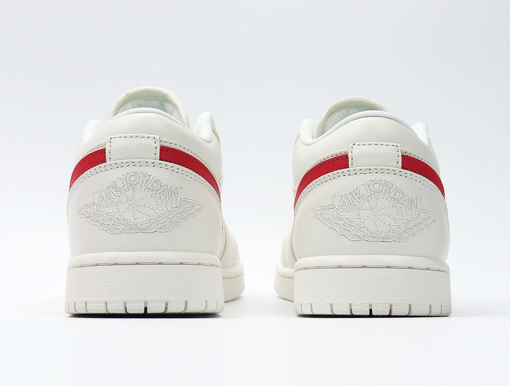 Jordan 1 Low Sneakers, Sail and Red, AO9944-161