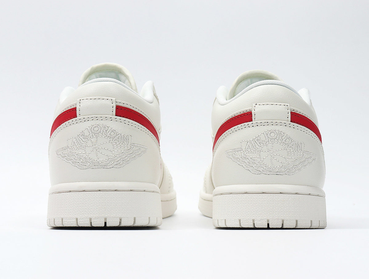 Jordan 1 Low Sneakers, Sail and Red, AO9944-161