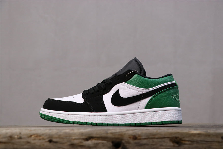 Air Jordan 1 Low Black Green White Sneakers 553558-113