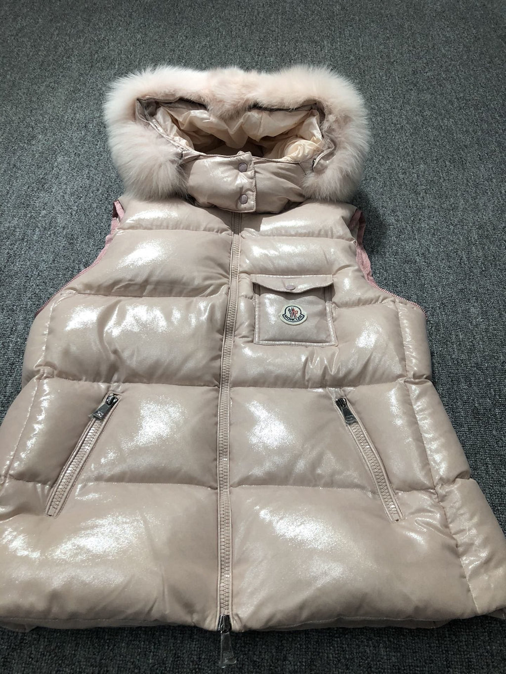 Moncler Fur-Trim Hooded Down Vest