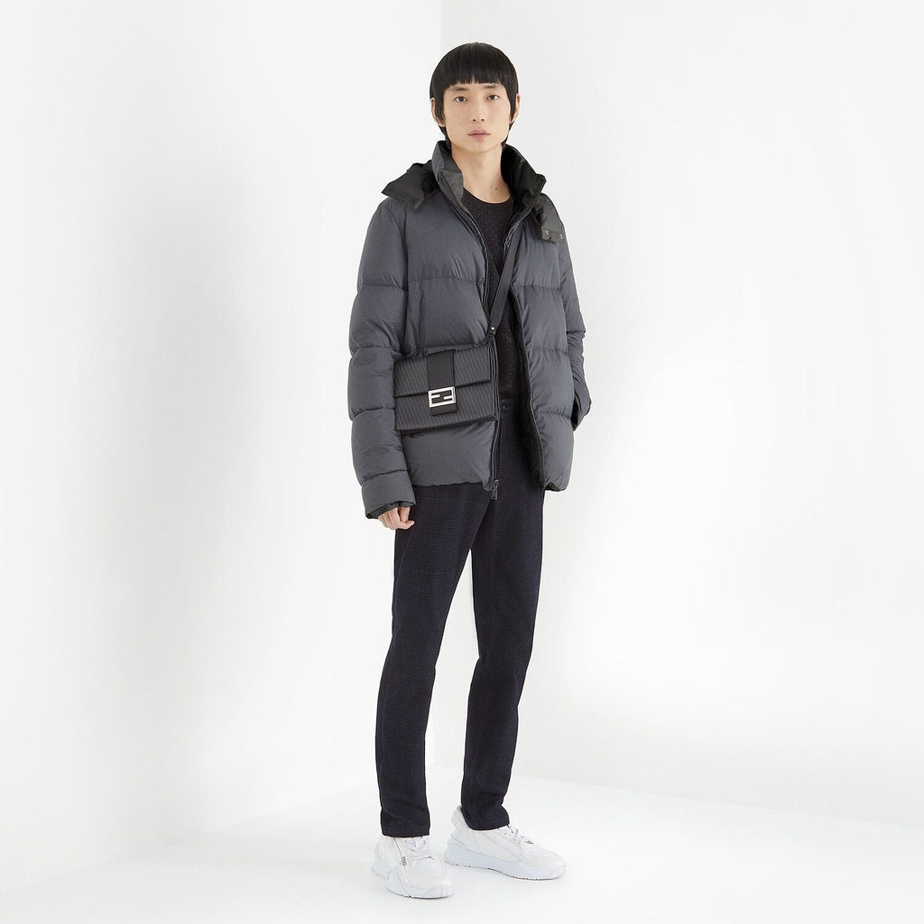 Fendi Grey Hooded Baffled Puffer Jacket