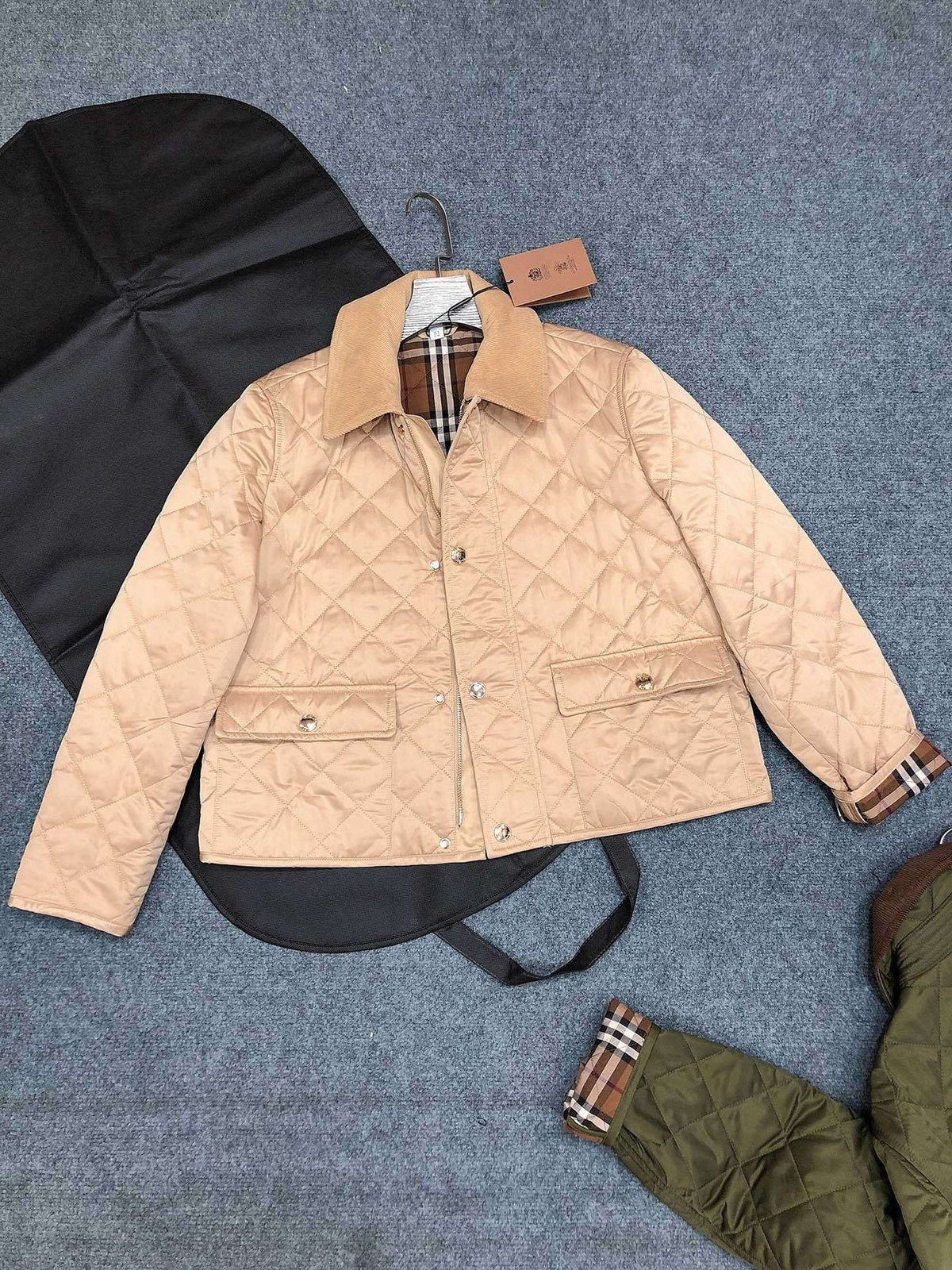 Burberry Corduroy-Collar Diamond-Quilted Jacket