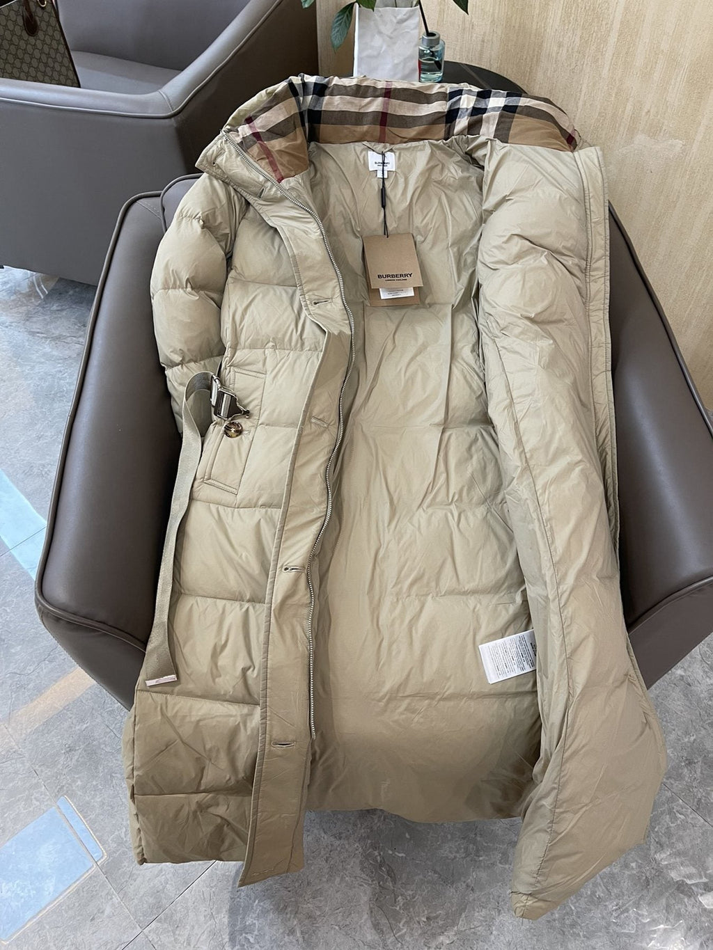 Burberry Belted Hooded Long Puffer Jacket