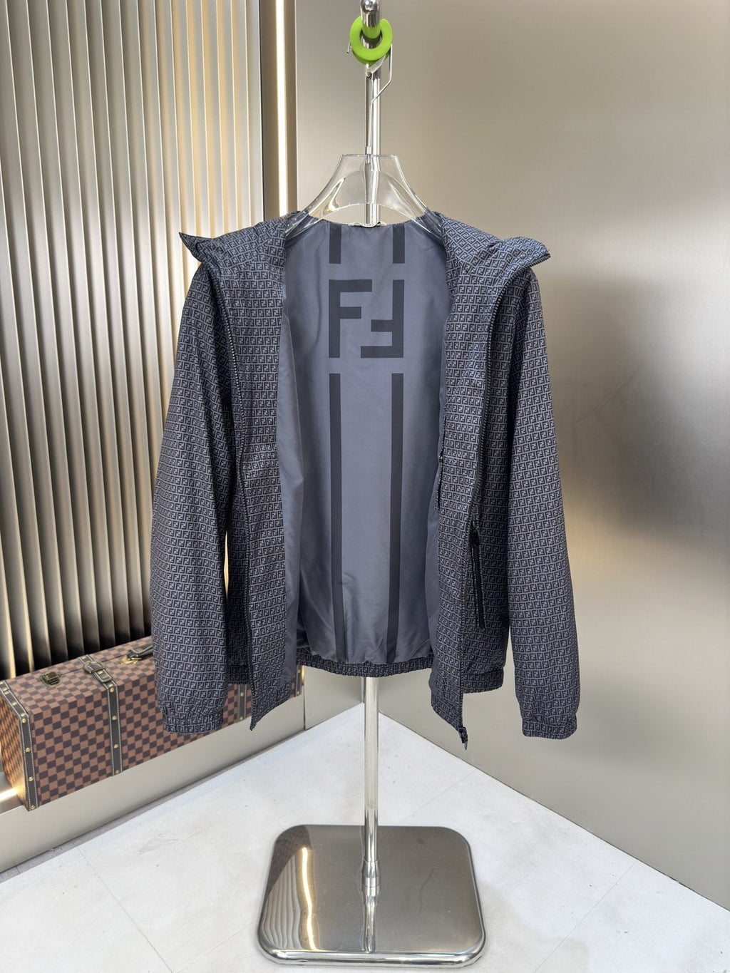 Fendi Micro-Pattern Hooded Zip Jacket