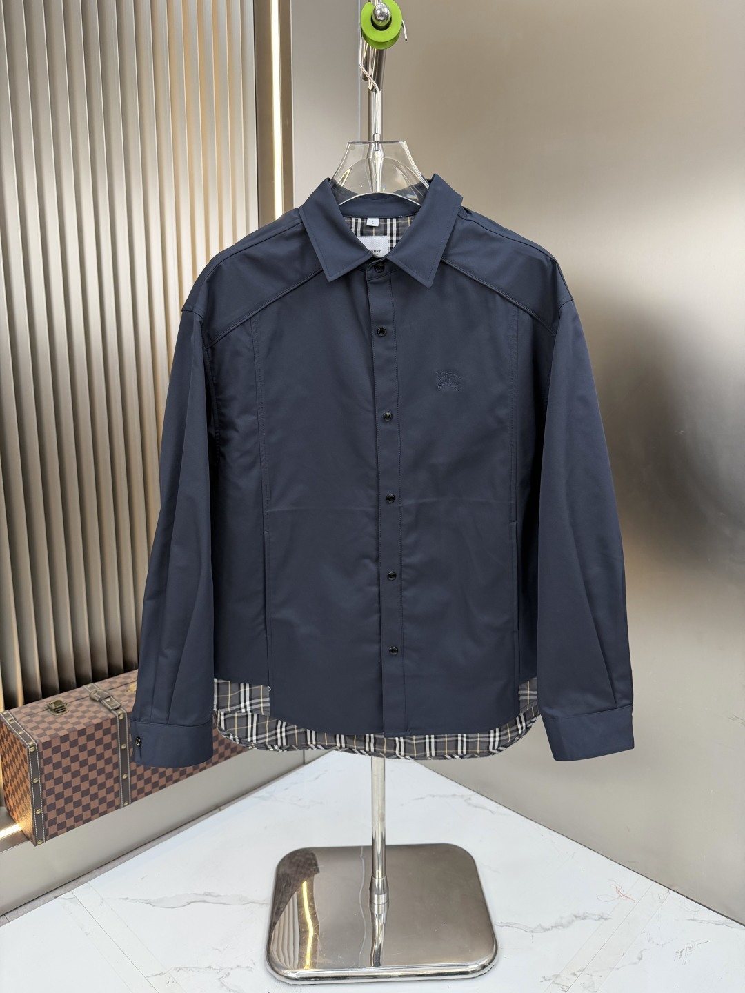 Burberry Plaid-Lined Button-Front Jacket