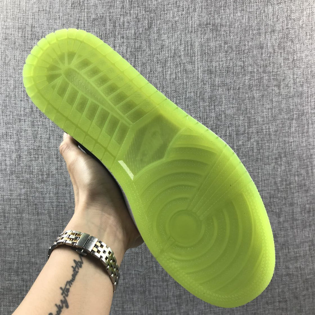 Jordan 1 High Strap Black and Fluorescent Green Sneaker 364770-007